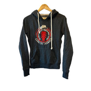 Country Thunder Graphic Print Grey Casual Pullover Hooded Sweatshirt Hoodie XS